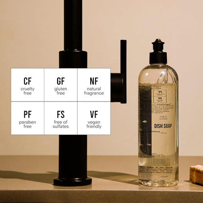 Public Goods Natural Dish Soap | Kitchen Soap | Plant-Based & Vegan Friendly | Clear Dish Detergent Liquid | Concentrated Formula | Made in USA | Mandarin Basil | 16 Fl Oz