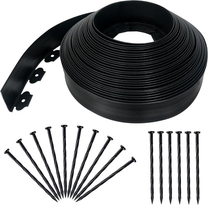 3.15" x 100' No Dig Landscape Edging, Flexible Garden Edging Borders with 90 Anchoring Spikes, Plastic Lawn Edging for Landscaping Garden Flower Beds Grass Yard Paver Pathway, Black