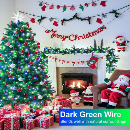 Christmas Lights Outdoor, 66FT 200 LED Christmas Tree Lights with 8 Modes Waterproof, Plug in Connectable String Twinkle Light Green Wire for Tree Patio Party Decorations, Blue Green