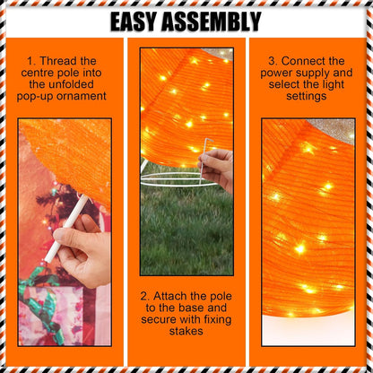 BRIGHTDECK Outdoor Halloween Ornaments, Lighted Pop-Up Outdoor Holiday Ball Decoration with 80 LED Lights, 8 Light Modes, Lighted Collapsible Holiday Decorations for Yard, Home(Orange)