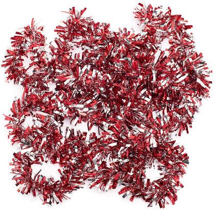 Anderson's Red & Silver Metallic Tinsel Twist for Trailer Or Golf Cart, 4 inches Wide x 25 ft Long, Graduation, Christmas, Birthday, Patriotic and Holiday Garland Decor for Parties and Parades
