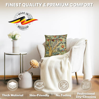 Charlotte Home Furnishings Throw Pillow Covers, Decorative Boho Pillow Covers for Couch, Living Room, Black Woodpecker Square Cushion Cases 18x18 in, European Cotton Jacquard Woven, Cozy Bedroom Decor