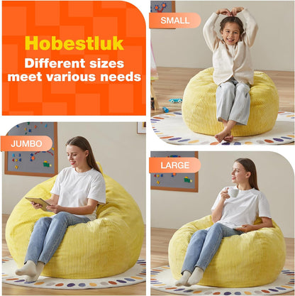Hobestluk 4.5FT Bean Bag Chair Giant Bean Bag Chair with Filler Included Adult Bean Bag Chairs with Removable Cover for Bedroom Living Room - (Jumbo, Yellow)