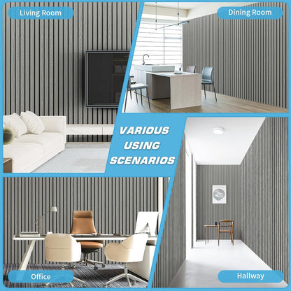 Art3d 4-Pack Glue-On Six-Grid Wainscoting Panel for Interior Wall Decor - 104 x 12 Inch Polystyrene Ultralight Slim Slat Wall Panels for Living Room Bedroom, Ash