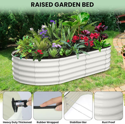 2 Pcs 6x3x2ft Oval Raised Garden Bed, Galvanized Raised Beds,Open-Ended Base Metal Raised Planter Beds,Garden Bed Outdoor,Planter Raised Boxes for Vegetables, Flowers,Tool-Free Asse,White