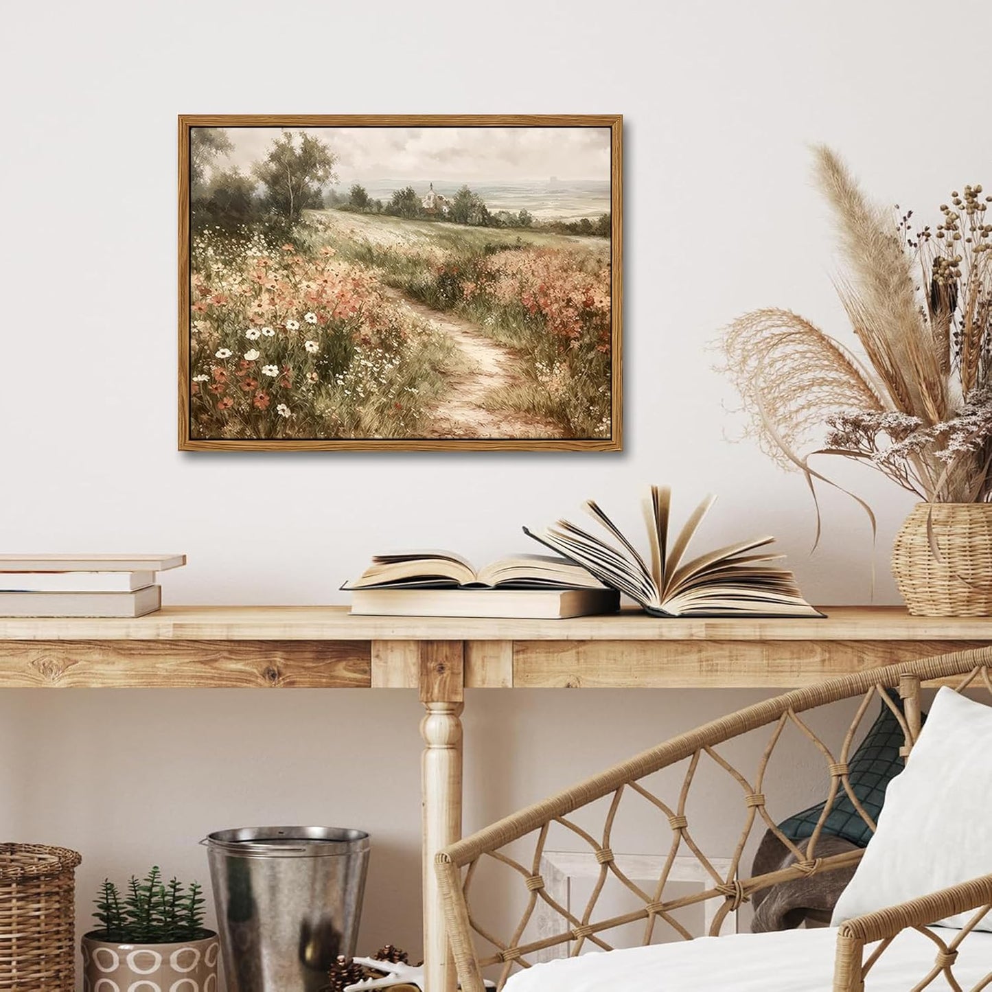 Vintage Framed Wall Art for Living Room – Vintage Wildflower Pictures Oil Paintings Canvas Prints – Country Flower Modern Farmhouse Wall Decor for Bathroom Bedroom Home Office – 12x16in