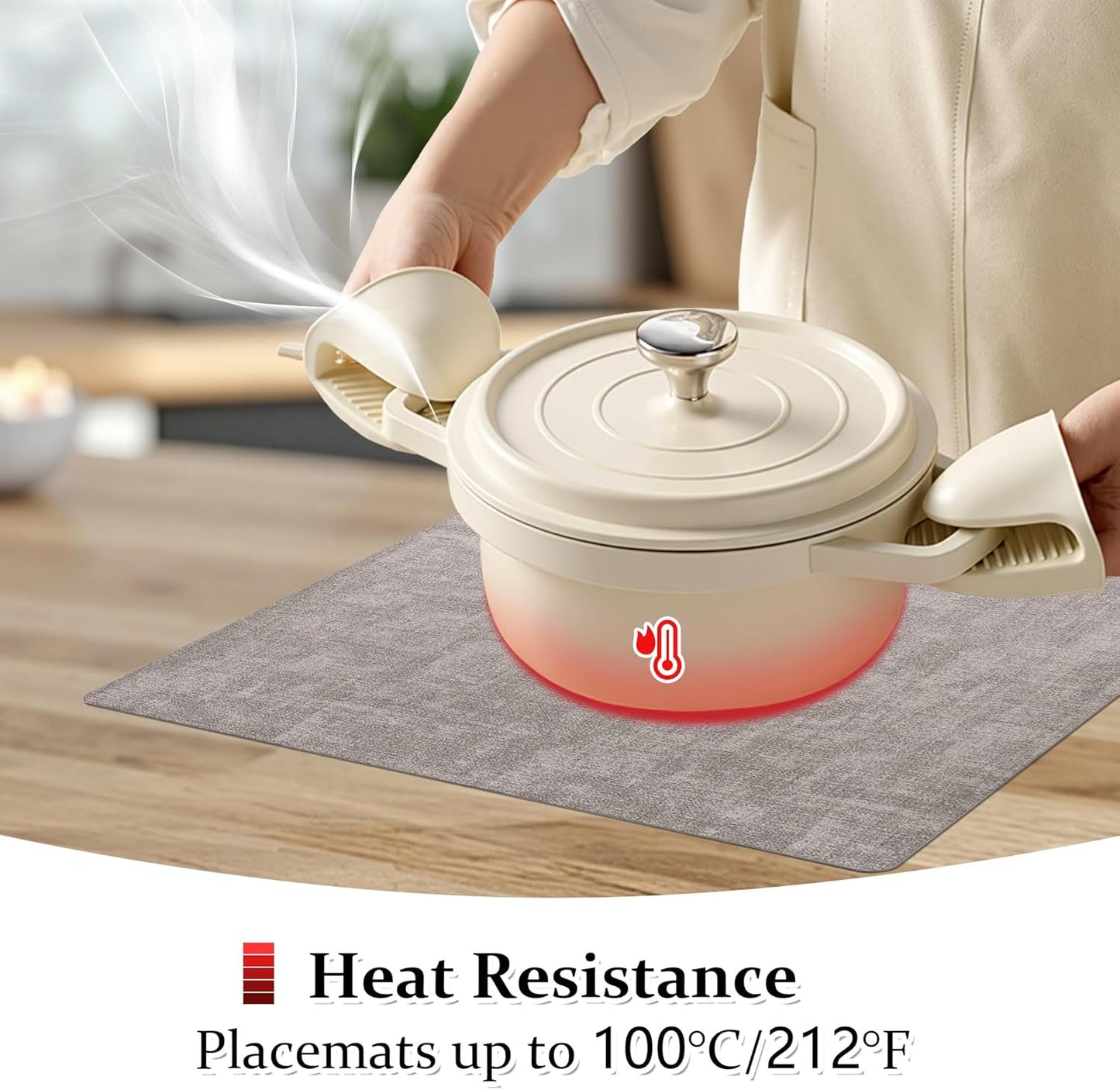 FROMHEART Faux Leather Placemats Set of 4–Waterproof,Heat/Oil Stain-Resistant PU Table Mat–Reversible,Non-Slip,Easy to Clean Place Mats for Kitchen,Dining,Indoor/Outdoor,(Light Grey,11.8" x 17")