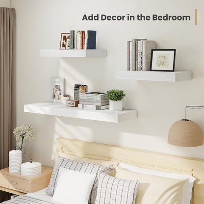 Heimlove 24 x 12 Inch Deep Floating Shelves Wall Mounted with Invisible Brackets,Storage Hanging Shelf for Wall Decor in Bathroom, Bedroom, Toilet, Kitchen, Living Room, Office Set of 2 (White)