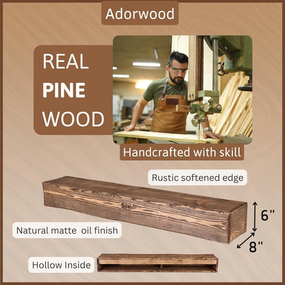 Handmade Fireplace Mantel Shelf 48", Extra Wide Rustic Wood Mantles for Over Fireplace, Wall Mounted Floating Mantel Shelves for Living Room Decor (Dark Rustic, 48Lx6Hx8D)