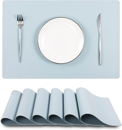 Faux Leather Placemats, PU Table Mats, Set of 6, Waterproof, Stain Resistant, Heat Resistant, Non-Slip Easy to Clean for Kitchen Dining Table,Conference Table C Teal Blue