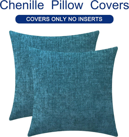 CaliTime Throw Pillow Covers Decorative 20 X 20 Inches Pack of 2 Cozy Chenille Cushion Case for Couch Sofa Bed Living Room Home Ocean Blue