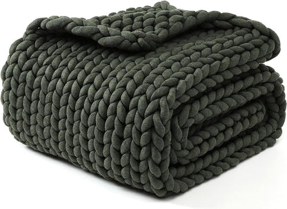 YnM Chunky Throw Blanket, Medium-Weight, Hand Knitted, Skin Friendly, Ventilated and Breathable, Machine Washable, Home Décor Piece for Couch, Sofa and Bed (Olive, 40x50 Inch)