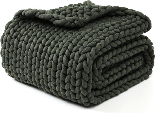 YnM Chunky Throw Blanket, Medium-Weight, Hand Knitted, Skin Friendly, Ventilated and Breathable, Machine Washable, Home Décor Piece for Couch, Sofa and Bed (Olive, 60x80 Inch)
