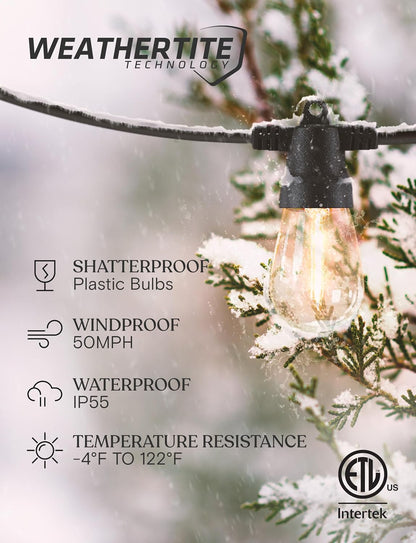 Brightech Ambience Pro Solar String Lights for Outside - Super Bright Remote Control Color Adjustable Outdoor String Light - Commercial Grade String, 15 Waterproof LED Bulbs for Patios, Camping - 48Ft