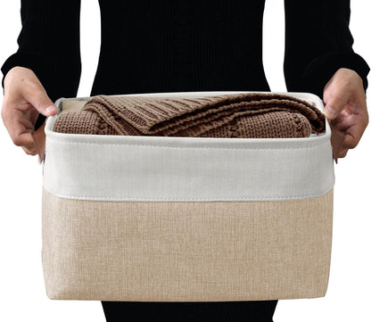 DECOMOMO Storage Baskets for Shelves - Fabric Closet Organizers and Storage Bins, Perfect Baskets for Organizing Closet Toys Nursery (Beige and White, XL - 3 Pack)