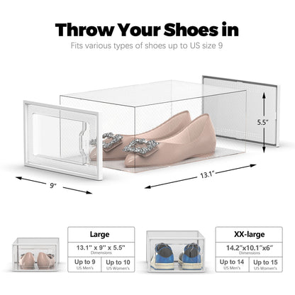 SEE SPRING 12 Pack Shoe Storage Box, Clear Plastic Stackable Shoe Organizer for Closet, Space