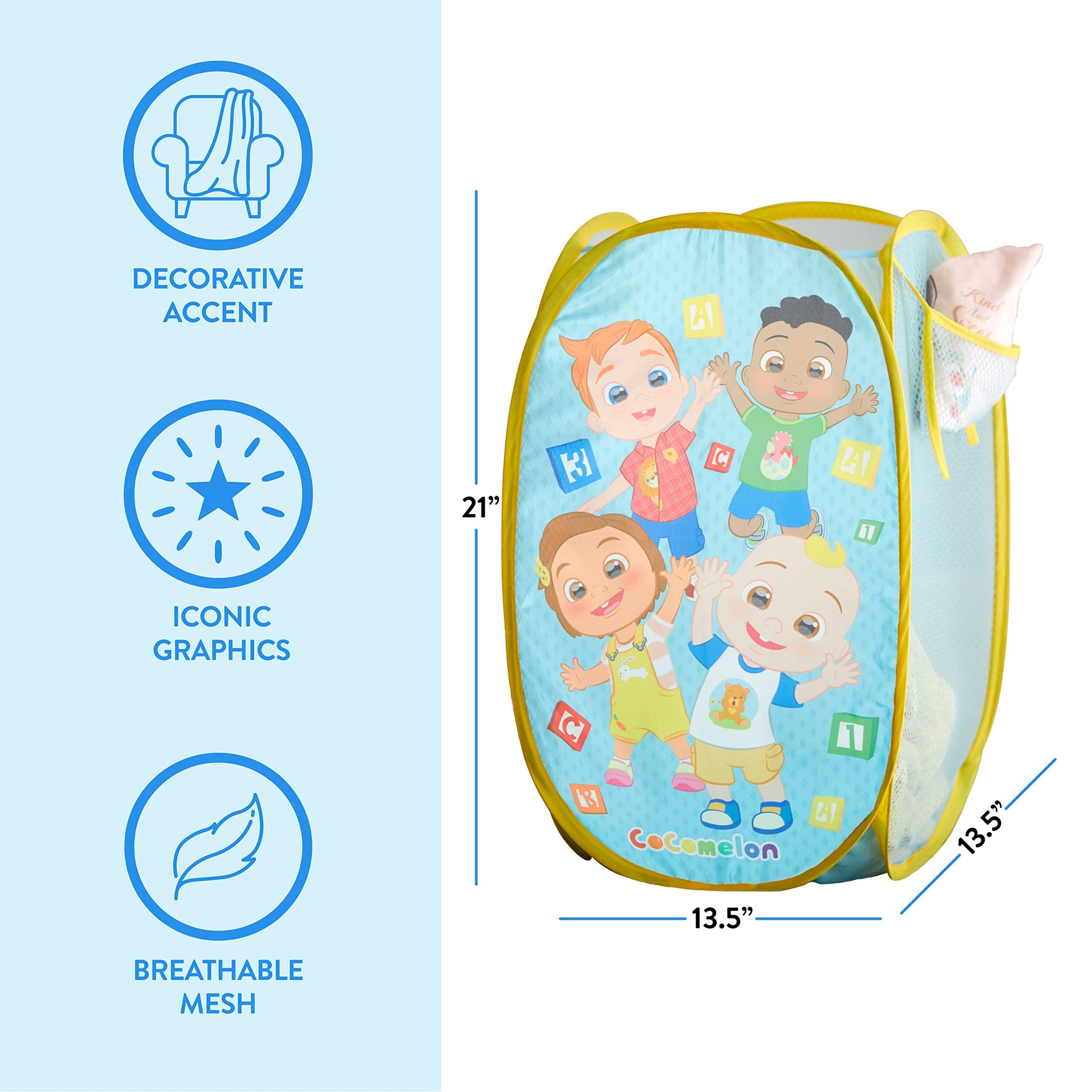 Cocomelon Pop-Up Hamper with Durable Carry Handles, Kids Laundry & Room Storage Organizer, 21”H x