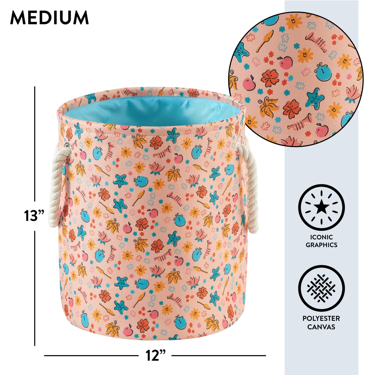 Disney Princess 3 Piece Fabric Storage Basket Set, Nestable Toy Storage Bins with Rope Handles