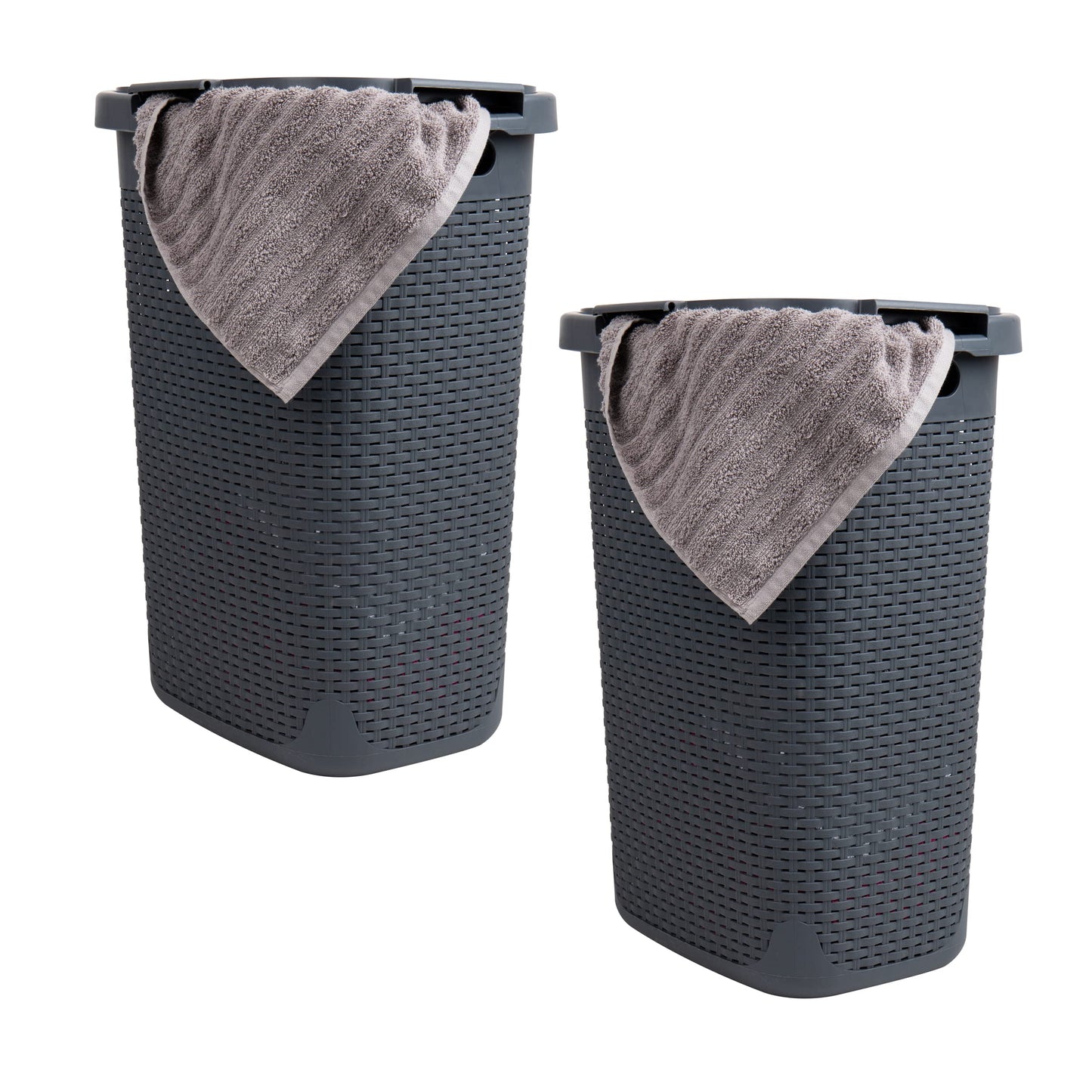 Mind Reader 60L Slim Laundry Hamper, Clothes Basket, Lid, Wicker Style, Plastic, 17.65"L x 13.75"W