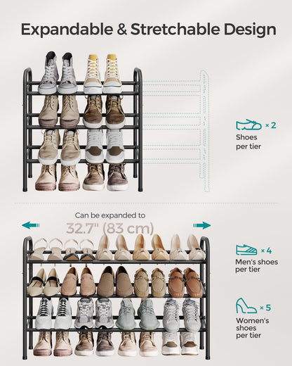 SONGMICS Expandable Shoe Rack, 3 Tier Shoe Rack Shelf, Adjustable Shoe Organizer Storage for 20