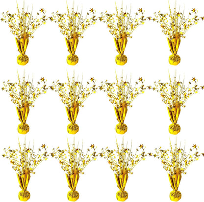 12 Pack Metallic Foil Spray Centerpiece Star Table Decoration Burst Table Centerpieces for Birthday Wedding Anniversary Graduation Holiday Party Supplies Decor, Gold