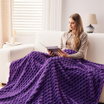 NEWCOSPLAY Super Soft Throw Blanket Purple Premium Silky Flannel Fleece 3D Clouds Stylish Jacquard Lightweight Bed Blanket All Season Use 350GSM (Purple, Throw(50"x60"))