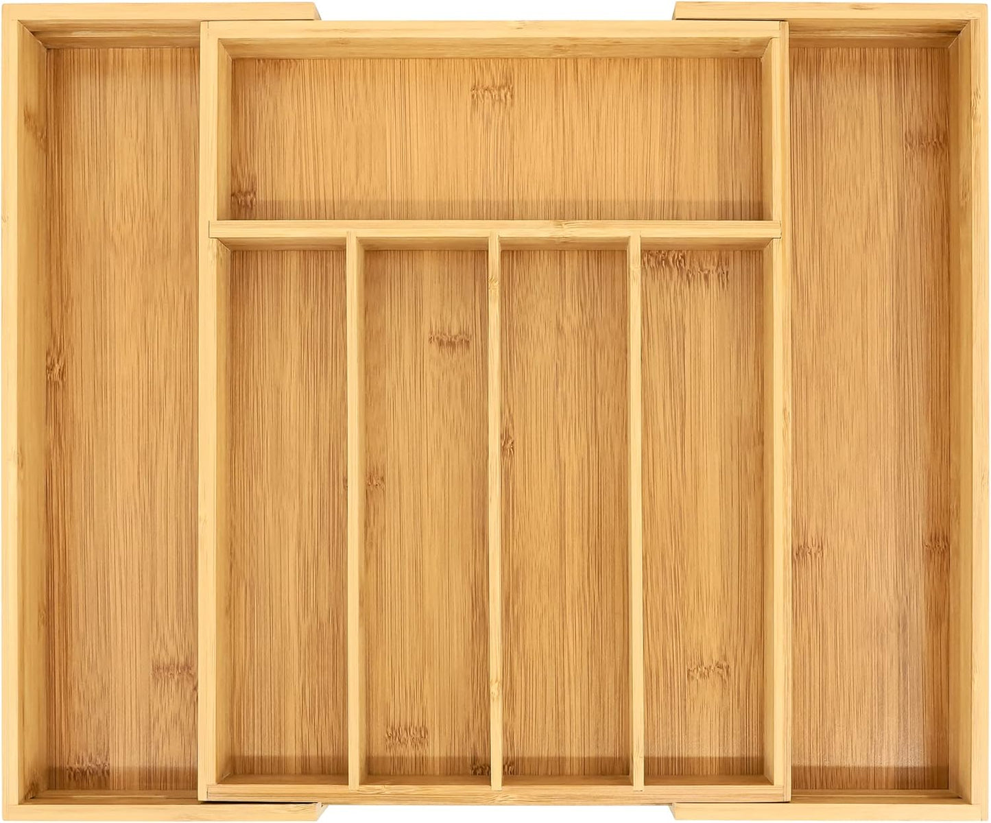 VaeFae Bamboo Drawer Organizer, Expandable Silverware Drawer Organizer, Cutlery Tray with Dividers for Kitchen Utensils, Medium