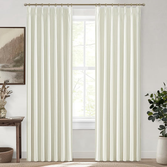 Elegant Custom Curtains for Windows 86 Inches Long, Neutral Viral Blackout Linen Floor to Ceiling Curtains with Hook for Living Room Bedroom Thermal Cancelling Heavy Drapes 2 Panels