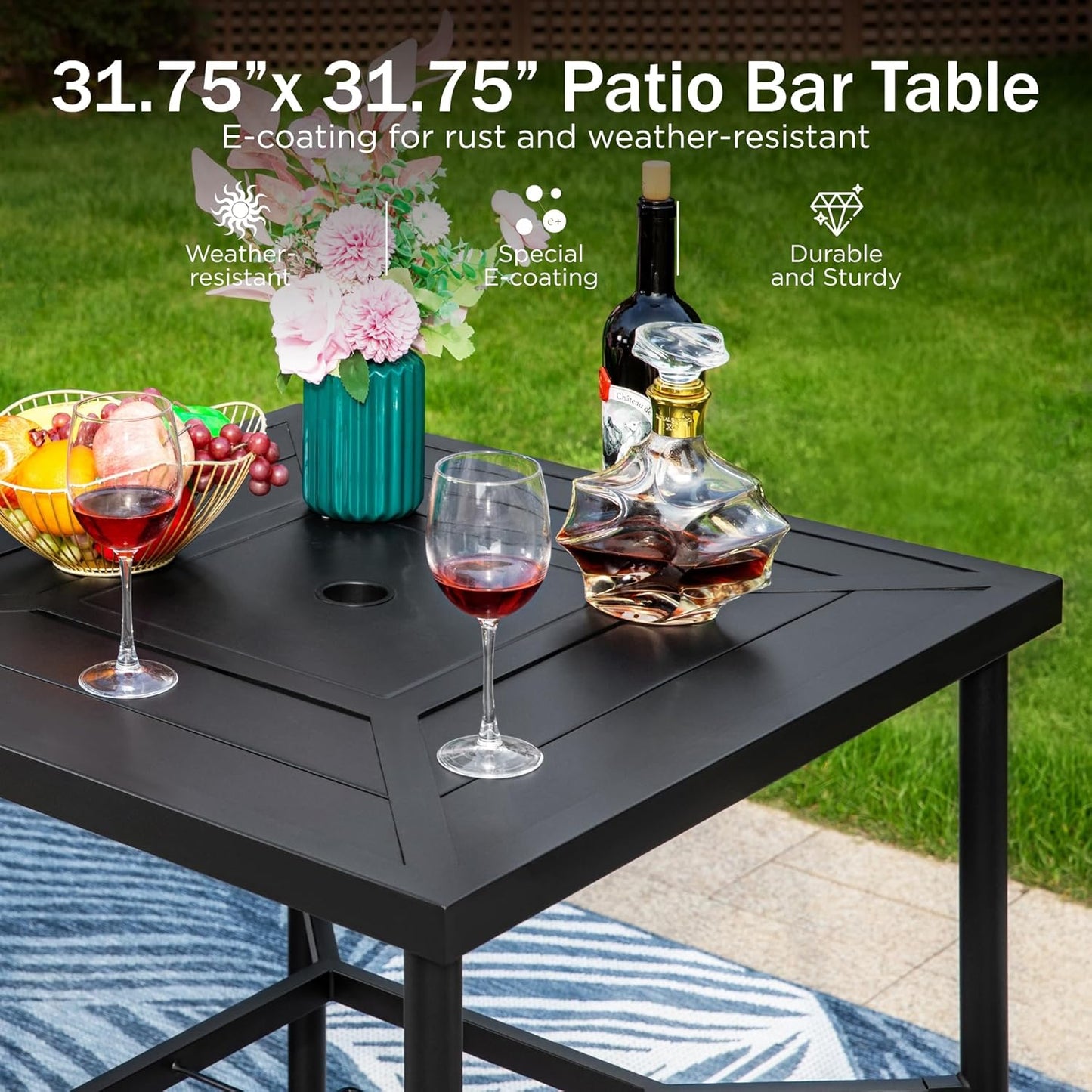 PHI VILLA Outdoor Swivel Bar Stools Set for 4, Metal Patio Bar Table and Chairs Set with Grey Textilene Fabric for Outside