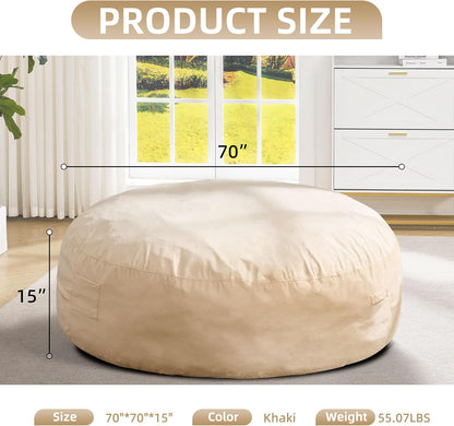 Hobestluk 6FT Bean Bag Chair Bean Bag Chairs for Adults Giant Bean Chairs with Velvet Cover, Memory Foam BeanBag Chair Fluffy BeanBag Chairs for Living Room, Bedroom- Khaki (70" x 70" x 15")