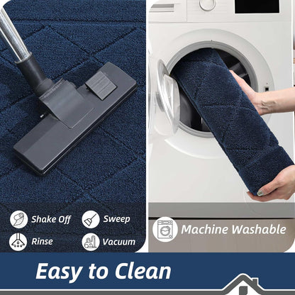 BEQHAUSE Dirt Trapper Door Mat 20" x 32", Doormat Non-Slip Entryway Rugs Washable, Dog Door Mat Stain Resistant and Absorbent Welcome Floor Mat for Front Back Door, Muddy Wet Shoes & Paws, Navy Blue