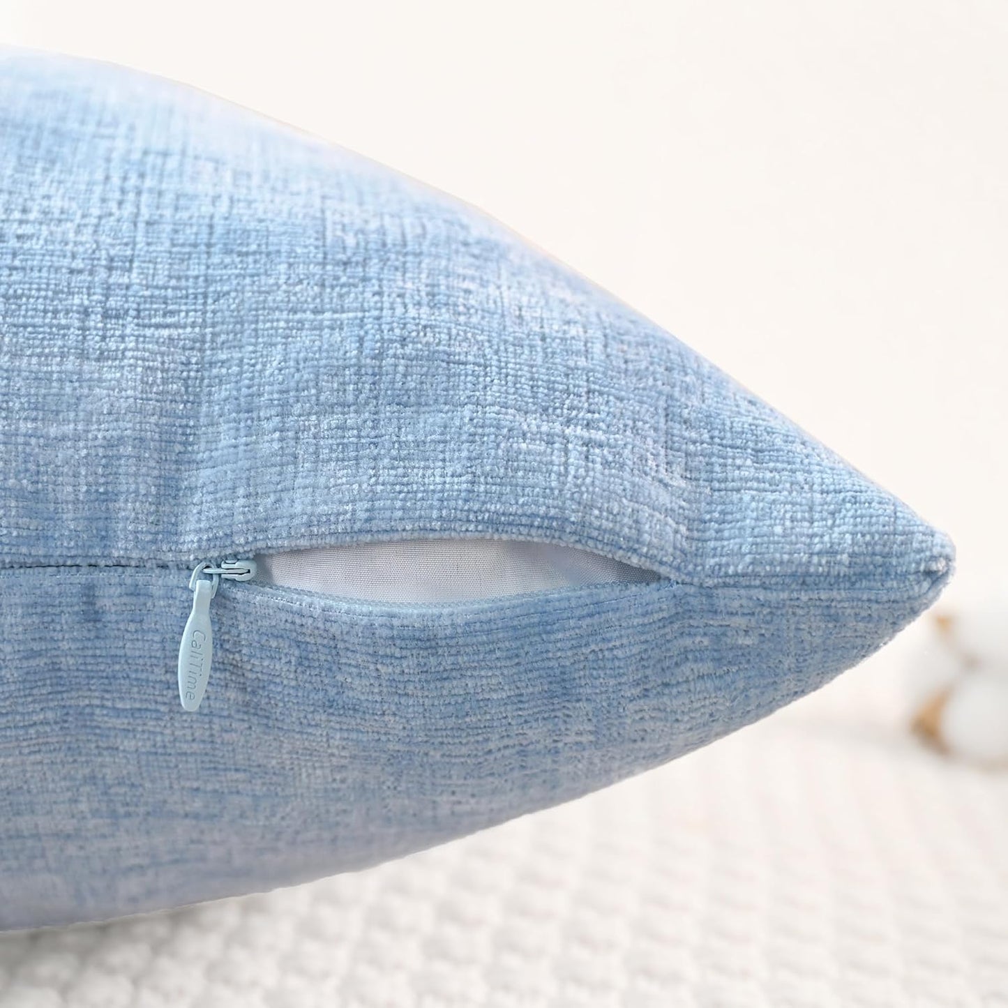 CaliTime Throw Pillow Covers Decorative 24 X 24 Inches Pack of 2 Cozy Chenille Cushion Cases for Couch Sofa Bed Living Room Home Baby Blue