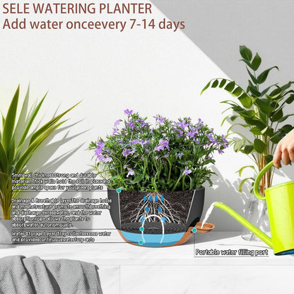 2 Pack 12 Inch Large Hanging Planters with Chains Self Watering Black Brown Plastic Hanging Pots for Indoor Outdoor Plants, Garden Porch Home Decor，Black Brown