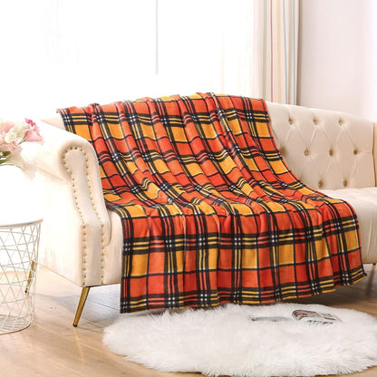MERRYLIFE Throw Blanket for Couch Orange Plaid Chair Throw Blanket| Soft Decorative Ultra-Plush Colorful| Throw Size Travel Blanket Plush|(50" 60", Harvest Plaid)
