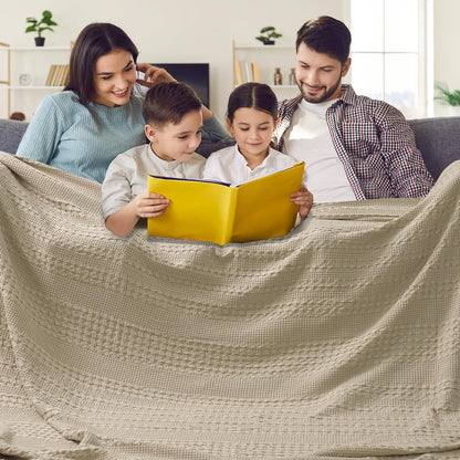 PHF 100% Cotton Waffle Blanket Oversized King 120"x120", Lightweight Breathable Extra Large 10'x10' Summer Blankets for Bed, Giant Big Luxury Aesthetic Woven Bedding for Home Decor, Khaki