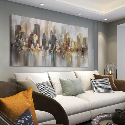 New York City Wall Art - Modern Abstract Wall Art for Living Room, Office & Bedroom Cityscape & Paintings for Bedroom brooklyn bridge Wall Art Pictures Wall Decor Chicago Artwork for Walls 29×58IN