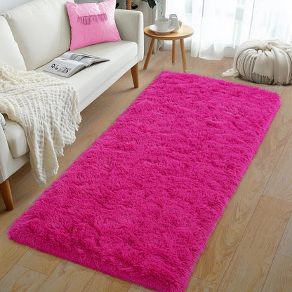 Rezutan Ultra Soft Fluffy Hot Pink Rugs,2x6 Feet Fluffy Shag Area Rugs for Living Room, Comfy Furry Rug for Girls Kids Baby Room Decor, Non Slip Nursery Modern Indoor Fuzzy Floor Bedside Carpet