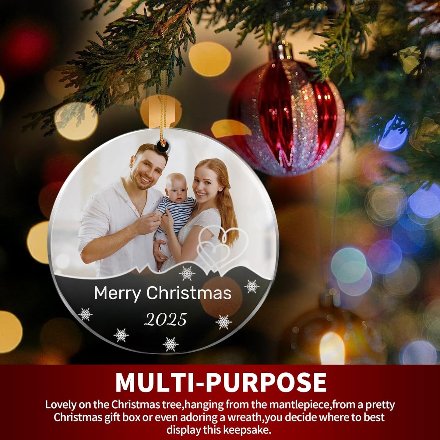 Personalized Christmas Ornaments, Custom Photo & Text 2025 Christmas Tree Ornament, Ideal for Xmas Decorations, Baby Showers, Weddings, Birthdays, Gifts for Mom, Dad, Kids, Pets, Friends