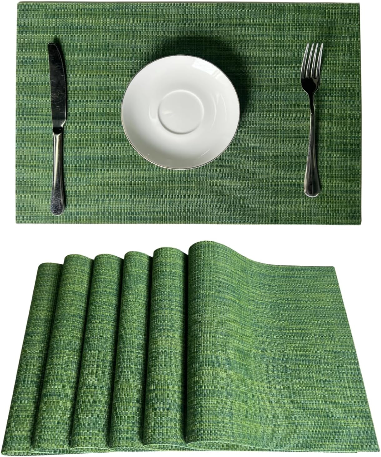 WAZAIGUR Placemats Set of 6 for Dining Table Heat-Resistant Washable Place Mats Woven Vinyl Kitchen Table Mats Easy to Clean,Hunter Green