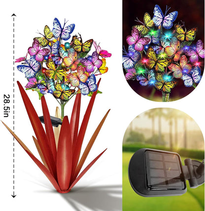 Homight Solar Metal Agave Butterfly Flower Stick Garden Sculpture - Outdoor Christmas Lights, Swaying Solar Lights Gift (2 PCS RED)