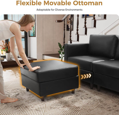 118.5" Luxury Modular Sleeper Sofa Bed with Storage Seat, 8 Seat Sectional Couch Deep Seat with Reversible Chaises & Removable Cover - Black Faux Leather