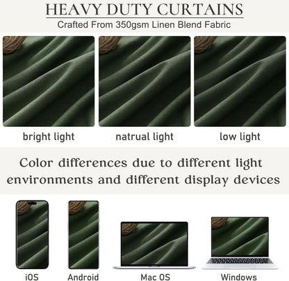 Loden Spring Living Room Curtains Linen 90 Inches Long Pinch Pleated Traverse Window Curtains Complete Blackout Heat & Cold Blocking for Sliding Glass Dark Olive Green Drapes (40"wx90"Lx2 Panels)