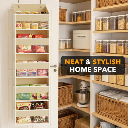 SpaceAid 2 Pack Over The Door Organizer with 5 Large Pockets and 10 Mesh Side Pockets, 5 Layers Door Organizer Hanging with Clear Window for Bedroom, Bathroom, Pantry and Nursery, Beige