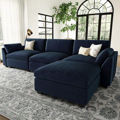 Belffin Extra Large Modular Sectional Sofa,106.3" 4-Seater L Shaped Couch,Velvet Convertible Sectional Couches for Living Room,Comfy Upholstered Modern Cloud Couch,Blue Sofa