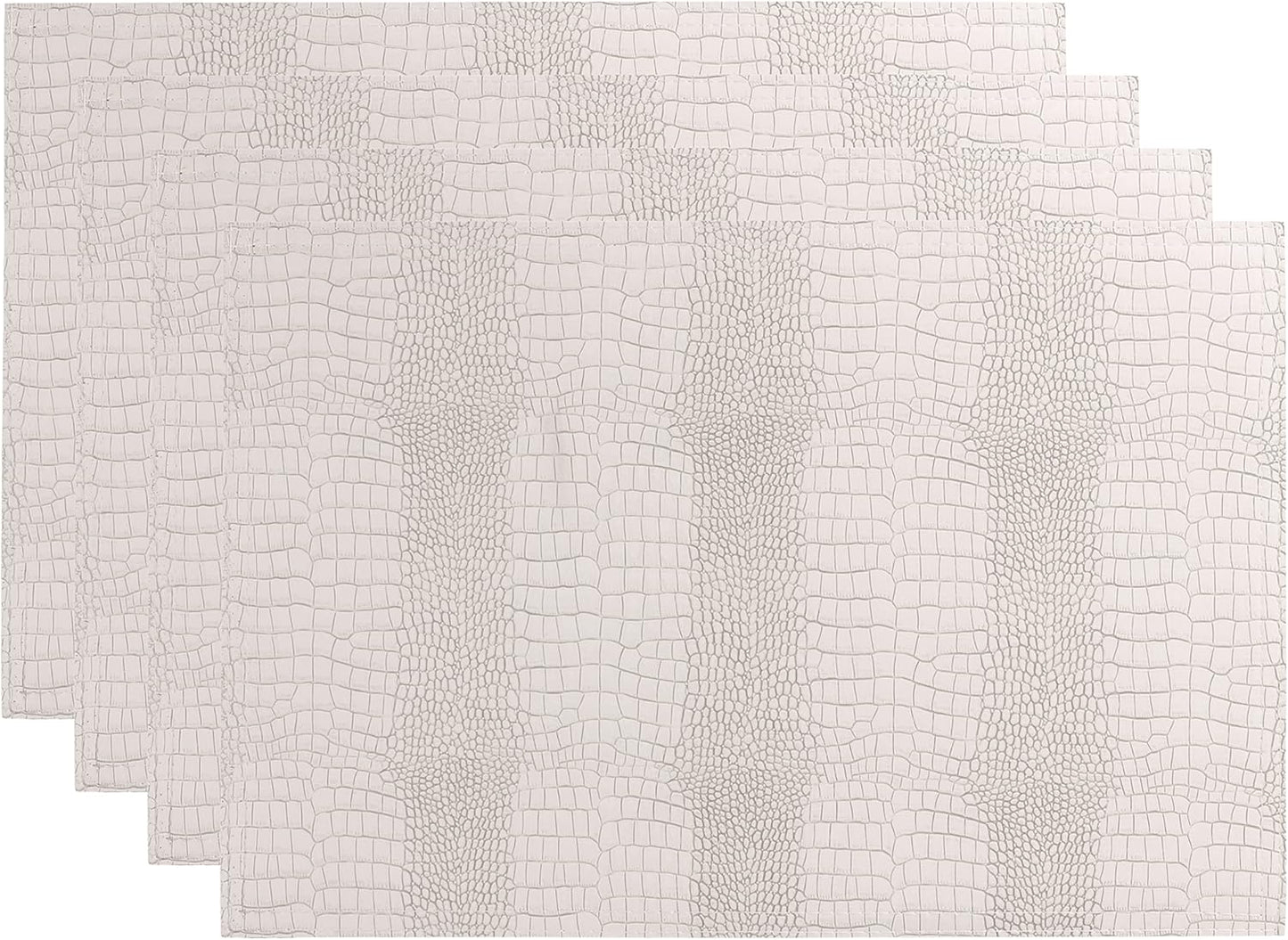 Waterproof PU Placemats, Faux Leather Hardboard Place Mats, Set of 4 Table Mats, Easy to Clean, Heat & Stain Resistant for Office Conference Table, Dining Home Decor, White