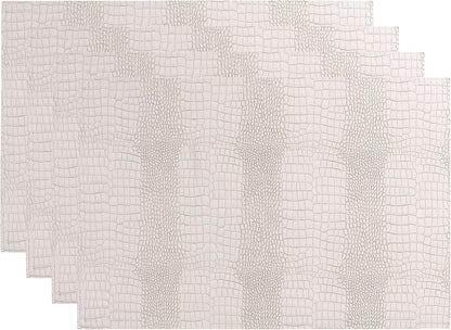 Waterproof PU Placemats, Faux Leather Hardboard Place Mats, Set of 4 Table Mats, Easy to Clean, Heat & Stain Resistant for Office Conference Table, Dining Home Decor, White