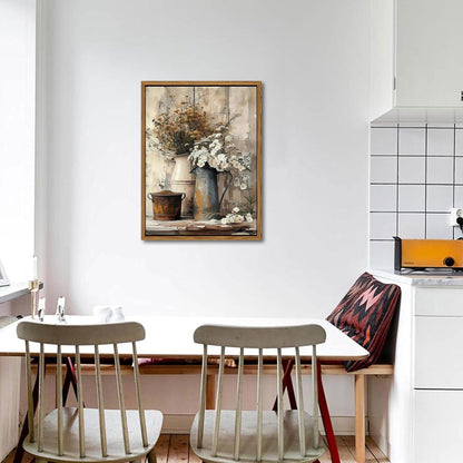 Floating Framed Farmhouse Vintage Canvas Wall Art, Country Floral Daisy Pictures Wall Decor, Wood Grain Art Paintings Poster for Living Room Bedroom Bathroom Rustic Decor 12x16 inch