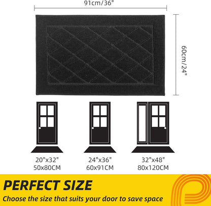 JSEI Dirt Trapper Door Mat 24"x36", Non-Slip Washable Entryway Mats, Dog Door Mat, Stain Resistant and Absorbent Floor Mats, Low Profile Welcome Mat for Front Back Door, Black