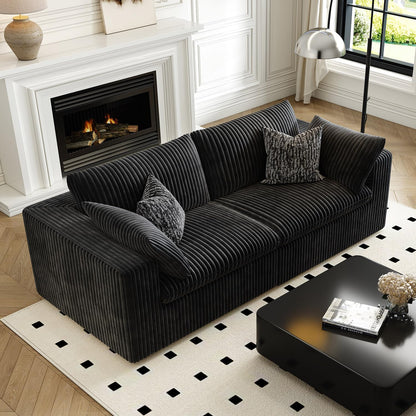 LoveSeat Cloud Couch Modular Sectional Sofa for Living Room,Modern Sofa with Deep Seat，2 Seater Boneless Couch,Comfy Upholstered Corduroy Couches for Apartment, Studio, Office,Bedroom，Black