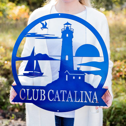 Custom Lighthouse Decor | Personalized Beach Coastal Lake House Decor | Metal Sign Wall Art Sailing Gift for Him Beach Wedding